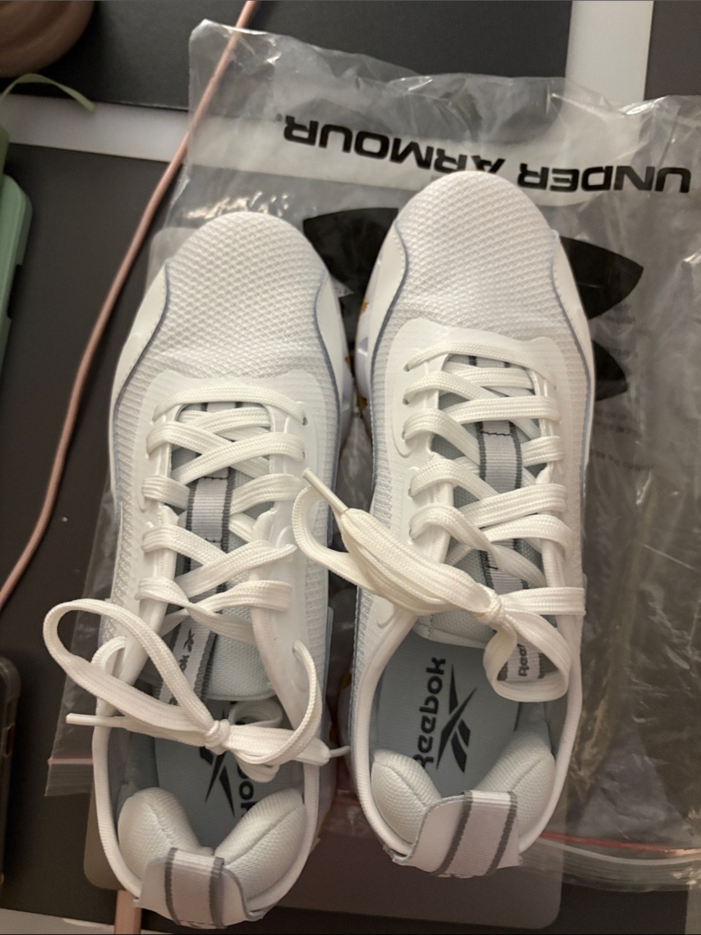 Reebok White and Gray Mesh Running Sneakers